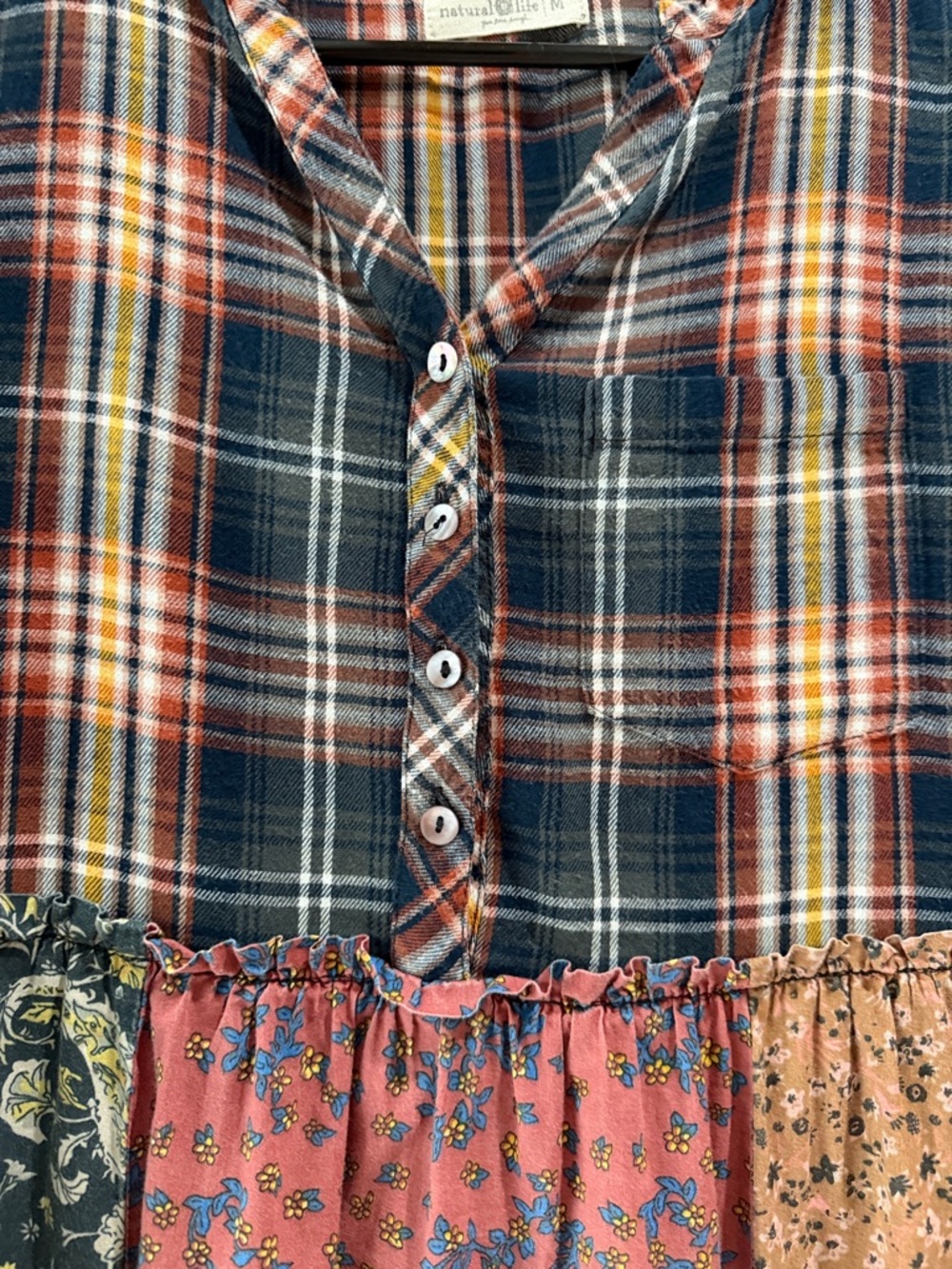 NATURAL LIFE ' Mixed-Print Patchwork Dress - Navy, Rust & Tan - Picture 8 of 9